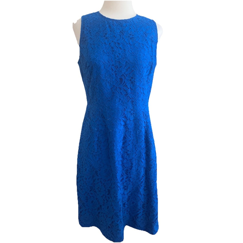 J.Crew  Lace Dress Blue Sz‎ 6 Sleeveless  Fit Flare